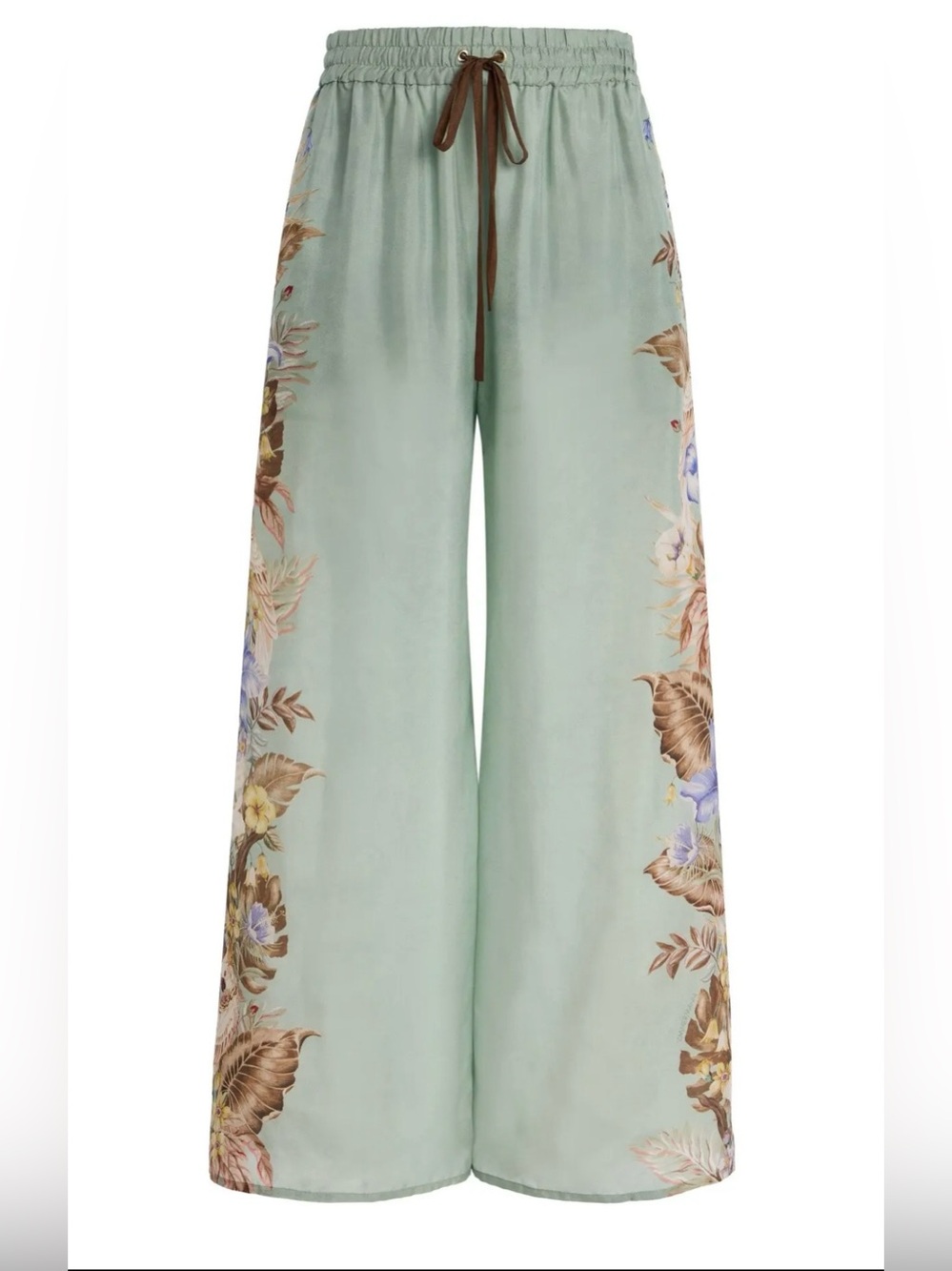 Zimmermann Coco Silk Wide-Leg Pants with Floral Border $575 Size 2 US 8
